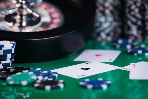 Baccarat card table with Banker and Player hands